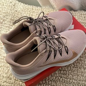 Nike - Cream/Pink sneakers w/ Rose Hold Nike logo.